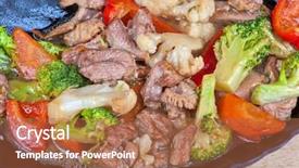  Presentation with dairy produce meat vegetables - Audience pleasing presentation theme consisting of mexico oil - meat with vegetables at frying backdrop and a red colored foreground