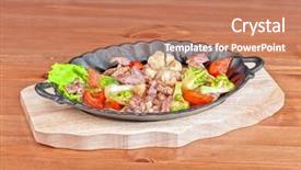  Presentation with frying - Audience pleasing theme consisting of mexico oil - meat with vegetables at frying backdrop and a  colored foreground