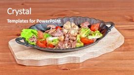  Presentation with frying - Amazing theme having mexico oil - meat with vegetables at frying backdrop and a coral colored foreground