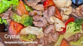  Presentation with frying - PPT theme with mexico oil - meat with vegetables at frying background and a coral colored foreground