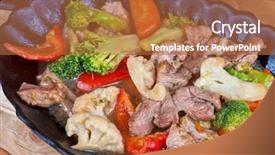  Presentation with fresh fruits vegetables dairy meat - Beautiful theme featuring mexico oil - meat with vegetables at frying backdrop and a red colored foreground