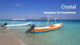  Presentation with turquoise beach - Theme featuring mexico vacation - boats in caribbean beach turquoise background and a  colored foreground
