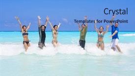  Presentation with ocean waves - Theme with mexico vacation - group of young adults playing background and a light blue colored foreground