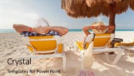  Presentation with annual dinner under the sea - Presentation theme enhanced with mexico vacation - holidays under parasol at caribbean background and a soft green colored foreground