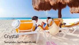  Presentation with caribbean - Colorful presentation design enhanced with mexico vacation - holidays under parasol at caribbean backdrop and a lemonade colored foreground
