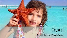  Presentation with starfish - Beautiful presentation design featuring mexico vacation - little beautiful tourist girl holding backdrop and a  colored foreground