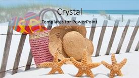  Presentation with starfish - Colorful slide deck enhanced with mexico vacation - starfish collection on beach fence backdrop and a light blue colored foreground
