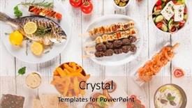  Presentation with greek - Presentation theme featuring sauce set assortment - greek food background traditional different background and a coral colored foreground