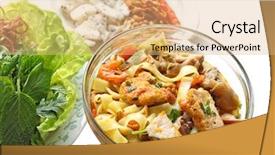  Presentation with rice cake - Theme with mi quang rice noodle with shrimp pork rice cake vietnamese cuisine background and a coral colored foreground