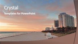  Presentation with miami beach - Colorful PPT theme enhanced with miami beach at sunset backdrop and a seafoam green colored foreground