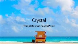  Presentation with miami beach - Beautiful PPT theme featuring miami beach baywatch tower backdrop and a light blue colored foreground