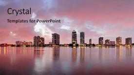  Presentation with miami - Amazing slide deck having miami city skyline panorama backdrop and a coral colored foreground