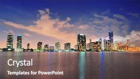  Presentation with miami - Beautiful presentation design featuring miami city skyline panorama at dusk with urban skyscrapers over sea with reflection backdrop and a gray colored foreground