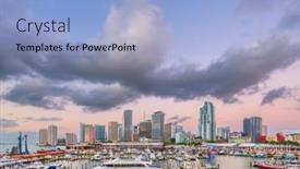  Presentation with miami - PPT theme consisting of miami-florida-usa-port background and a light blue colored foreground