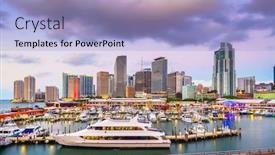  Presentation with miami - Audience pleasing presentation theme consisting of miami-florida-usa-port backdrop and a light blue colored foreground