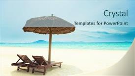  Presentation with miami beach - Beautiful presentation design featuring miami heat - sandy tropical beach with deck backdrop and a sky blue colored foreground