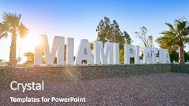  Presentation with miami - PPT theme having miami platja welcome road sign background and a violet colored foreground