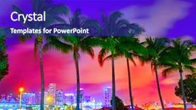  Presentation with miami beach - Cool new presentation theme with miami skyline at sunset backdrop and a royal blue colored foreground