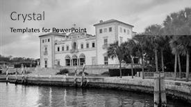  Presentation with miami - Amazing PPT layouts having miami vizcaya museum at waterfront backdrop and a light gray colored foreground