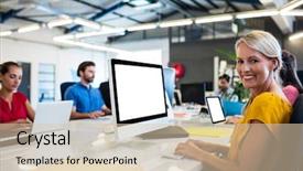  Presentation with business casual - Slide deck consisting of mice men - casual business people working background and a lemonade colored foreground