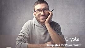  Presentation with keyboard - Audience pleasing slide deck consisting of mice men - smiling young man sitting backdrop and a gray colored foreground