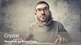  Presentation with computer - Beautiful theme featuring mice men - young man using a computer backdrop and a gray colored foreground