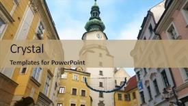  Presentation with michael schumacher king formula 1 - Cool new PPT theme with michael's gate in bratislawa backdrop and a coral colored foreground