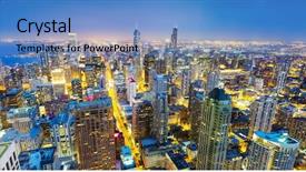  Presentation with chicago - PPT theme consisting of panorama chicago cityscape at coast background and a teal colored foreground