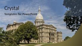  Presentation with legislative - Slide deck with michigan state capitol is background and a seafoam green colored foreground