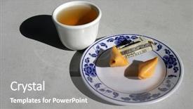  Presentation with fortune cookie - Amazing slide set having art - raster graphic depicting a woman backdrop and a sky blue colored foreground