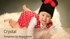  Presentation with happy baby - Slide deck consisting of mickey mouse - happy little baby on grey background and a coral colored foreground