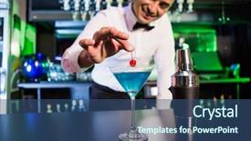  Presentation with bartender - Colorful presentation design enhanced with micology - bartender garnishing cocktail with cherry backdrop and a ocean colored foreground