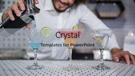  Presentation with bartender - Amazing PPT theme having micology - bartender pouring cocktail from shaker backdrop and a light gray colored foreground