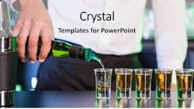  Presentation with bartender - PPT theme featuring micology - bartender pouring cocktail into shot background and a white colored foreground
