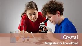  Presentation with mikrobiologi - Theme enhanced with mikrobiologi - girl and boy examining preparation background and a coral colored foreground