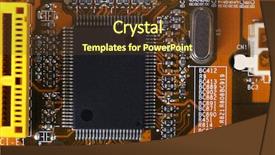  Presentation with microchips on electronic circuit board - Amazing presentation design having micro controller networking - electronic circuit board close up backdrop and a tawny brown colored foreground