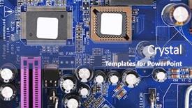  Presentation with microchips on electronic circuit board - Audience pleasing PPT theme consisting of micro controller networking - electronic circuit board close up backdrop and a  colored foreground