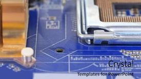  Presentation with microchips on electronic circuit board - Colorful theme enhanced with micro controller networking - electronic circuit board close up backdrop and a  colored foreground