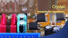  Presentation with microchips on electronic circuit board - Colorful theme enhanced with micro controller networking - electronic circuit board close up backdrop and a tawny brown colored foreground