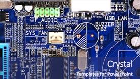  Presentation with microchips on electronic circuit board - Amazing PPT layouts having micro controller networking - electronic circuit board close up backdrop and a ocean colored foreground