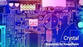  Presentation with microchips on electronic circuit board - Presentation theme featuring micro controller networking - electronic circuit board close up background and a royal blue colored foreground