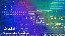  Presentation with microchips on electronic circuit board - Colorful presentation enhanced with micro controller networking - electronic circuit board close up backdrop and a royal blue colored foreground