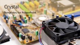  Presentation with computer motherboard - Beautiful PPT theme featuring micro magnet - computer motherboard with fan close backdrop and a coral colored foreground