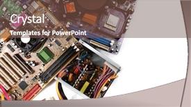  Presentation with parts - Theme with micro magnet - computer parts isolated on white background and a tawny brown colored foreground