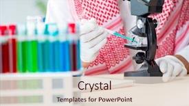  Presentation with chemist - Cool new presentation theme with microbiology - arab chemist working backdrop and a lemonade colored foreground