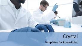  Presentation with computer based test - PPT layouts featuring microbiology - close up scientist typing background and a light blue colored foreground