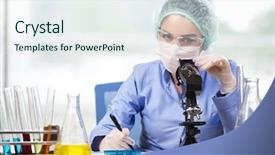  Presentation with chemical - PPT layouts enhanced with microbiology - experienced lab assistant working background and a sky blue colored foreground