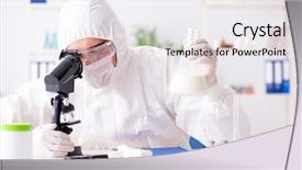  Presentation with food microbiology - Slide deck featuring microbiology - food scientist testing new stuff background and a sky blue colored foreground