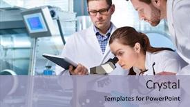  Presentation with laboratory microbiology - Presentation design with microbiology - group of scientists working background and a light blue colored foreground