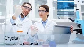  Presentation with clinical research - PPT theme consisting of microbiology - science technology and people concept background and a light blue colored foreground